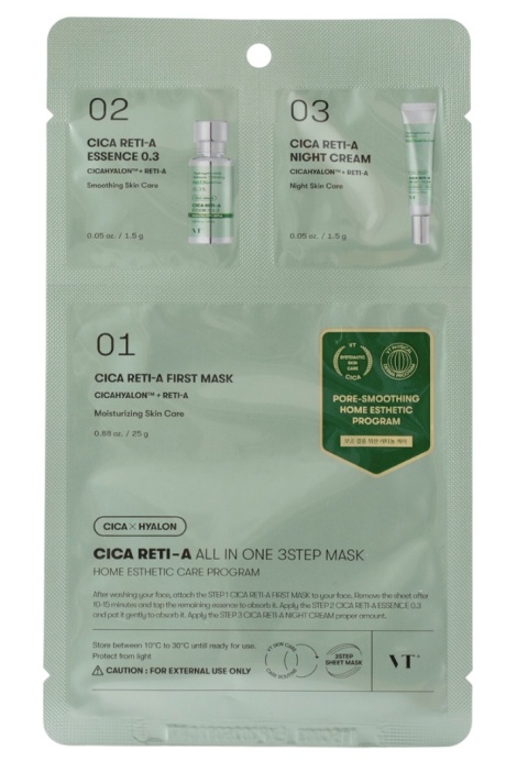 VT Cosmetics - CICA Reti-A All In One 3Step Mask - Nawilżająco-Złuszczająca Maska do Twarzy w Płachcie - 1,5g+1,5g+25g