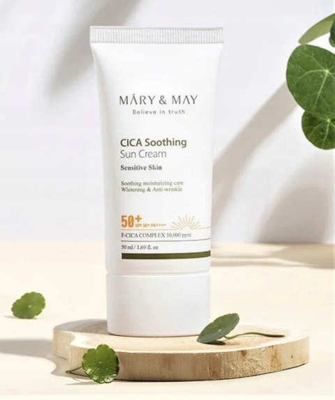 Mary&May - Cica Soothing Sun Cream SPF50+/PA++++ - Kojąco-Nawilżający Krem z Filtrem Przeciwsłonecznym - 50ml