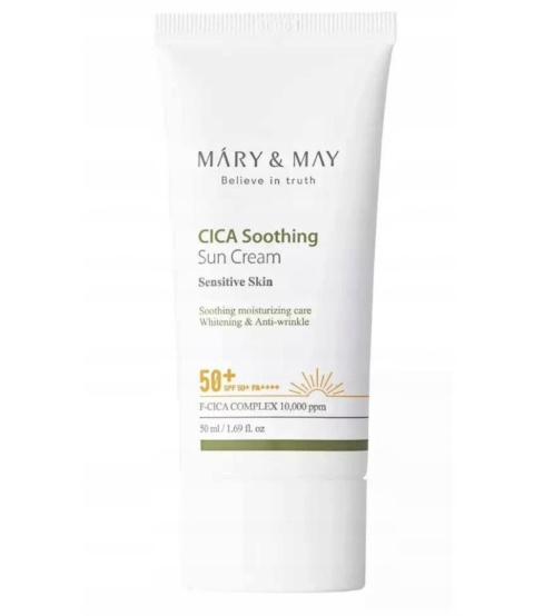Mary&May - Cica Soothing Sun Cream SPF50+/PA++++ - Kojąco-Nawilżający Krem z Filtrem Przeciwsłonecznym - 50ml