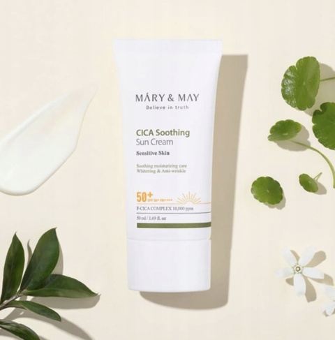 Mary&May - Cica Soothing Sun Cream SPF50+/PA++++ - Kojąco-Nawilżający Krem z Filtrem Przeciwsłonecznym - 50ml
